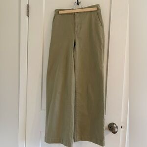 Oak and Fort wide leg twill pant, green size small